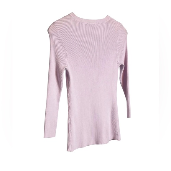 Carmen Marc Valvo | Ribbed Knit Top Keyhole Front Lavender - Picture 5 of 7